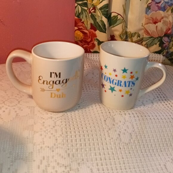 ENGAGEMENT AND CONGRADULATIONS COLORFUL KITCHEN COFFEE AND TEA LOT OF 2 MUGS - Picture 12 of 12